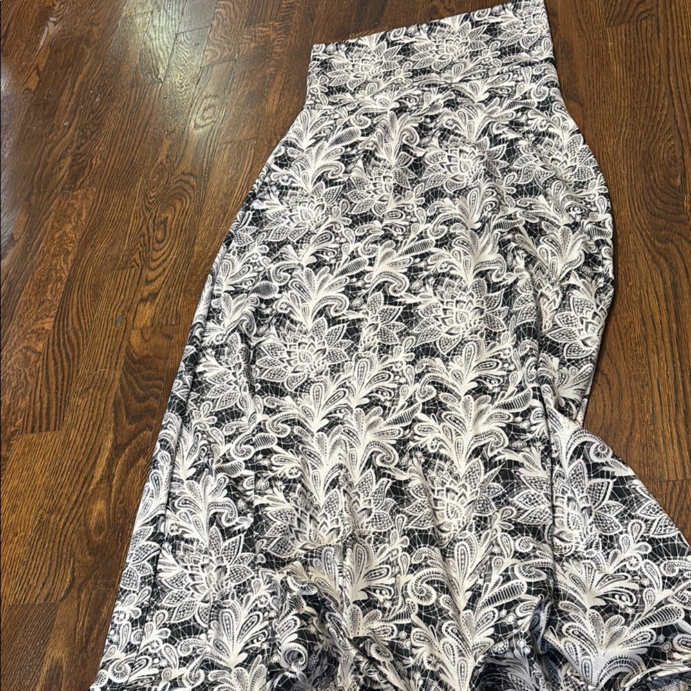 Elegant Black and White Lace Look Maxi Skirt